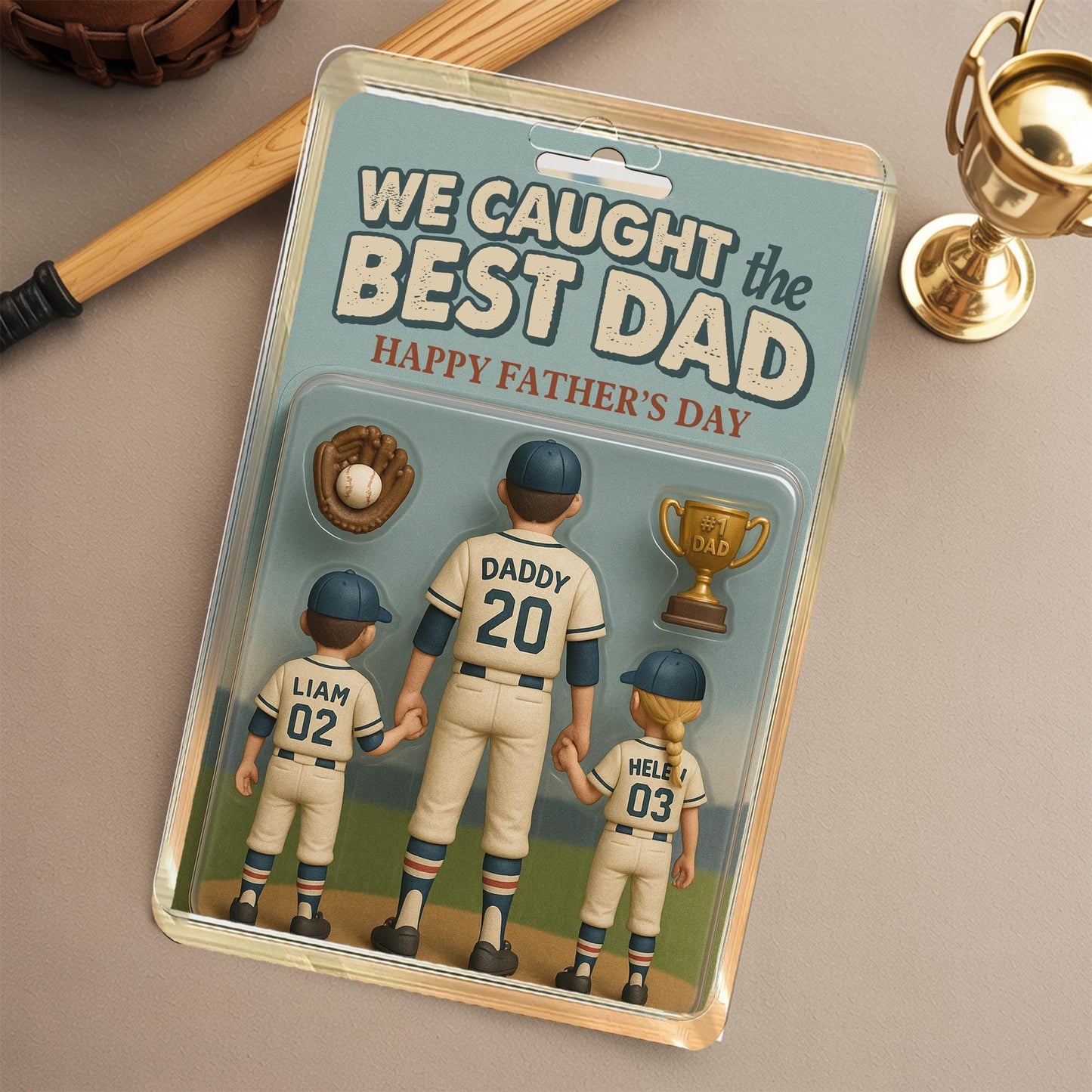 Personalize We Caught The Best Dad Baseball Figure Acrylic Block Gift, Baseball Figurine Fathers Day Gift, Baseball Dad Gift, Husband Gift