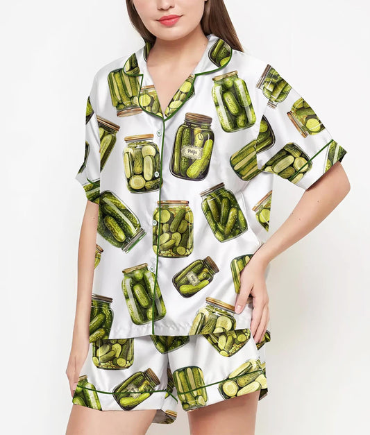 Coquette Pickles Pajamas Satin Set, Mother's Day Gift, Gift For Her, Birthday Gift, Pjs For Women, Bridesmaid Giftss