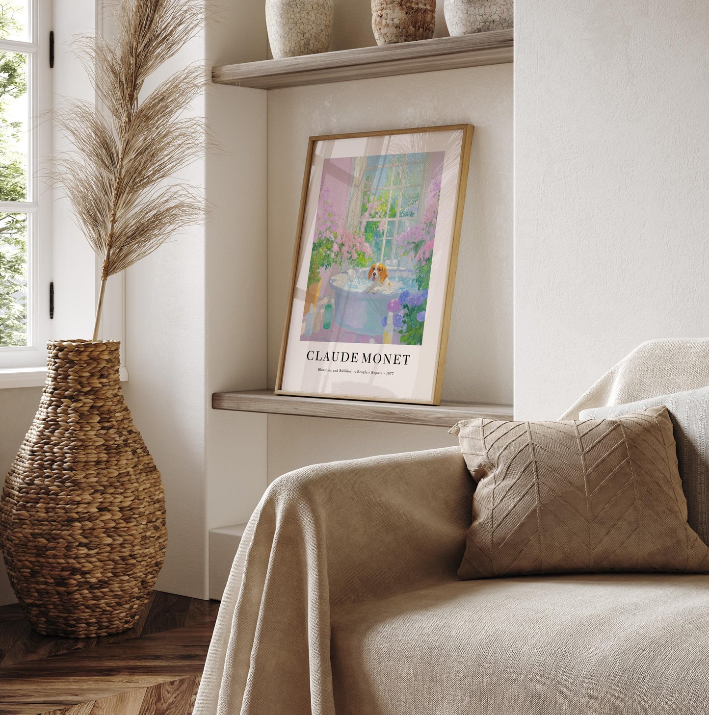 Beagle in Bathtub Art Print: Monet Style Dog Poster