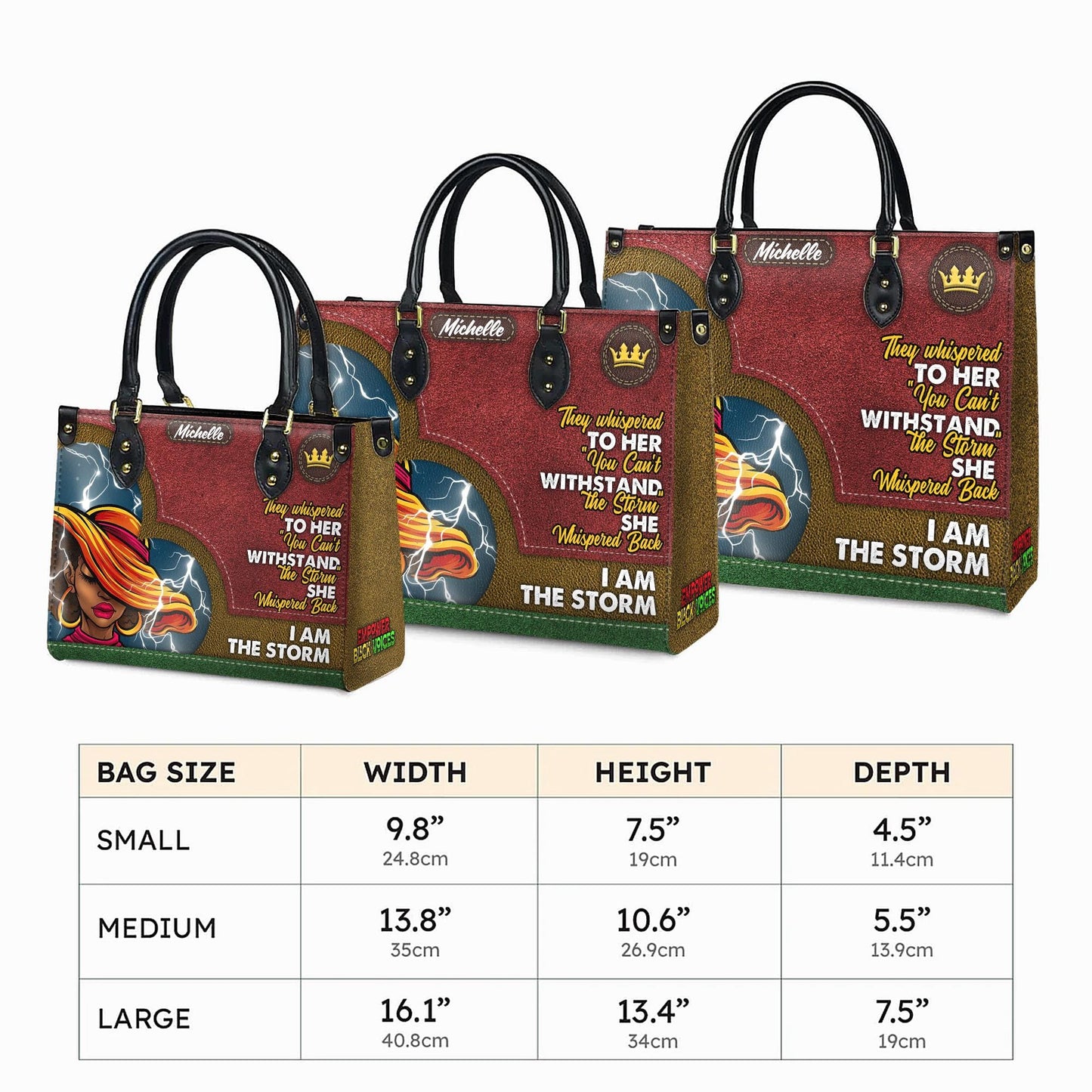 Custom African American Empowerment Handbag, Personalized "I Am The Storm" Leather Bag, Inspirational Handbag for Women