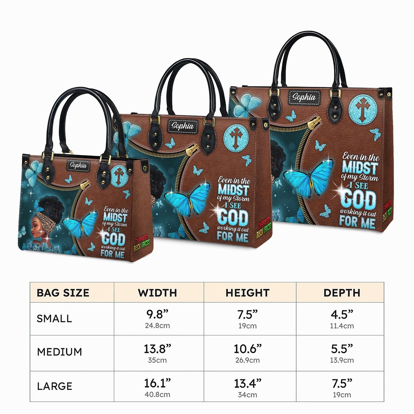 African American Personalized Leather Handbag, Inspirational Christian Purse | Empowerment Design for Strong Women