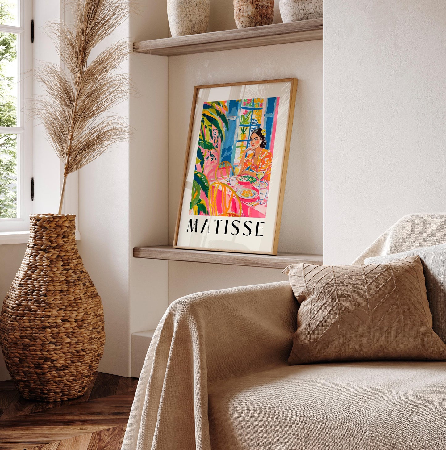 Henri Matisse print, Tropical dopamine decor, Woman in restaurant, Dining room wall art, Aesthetic kitchen decor