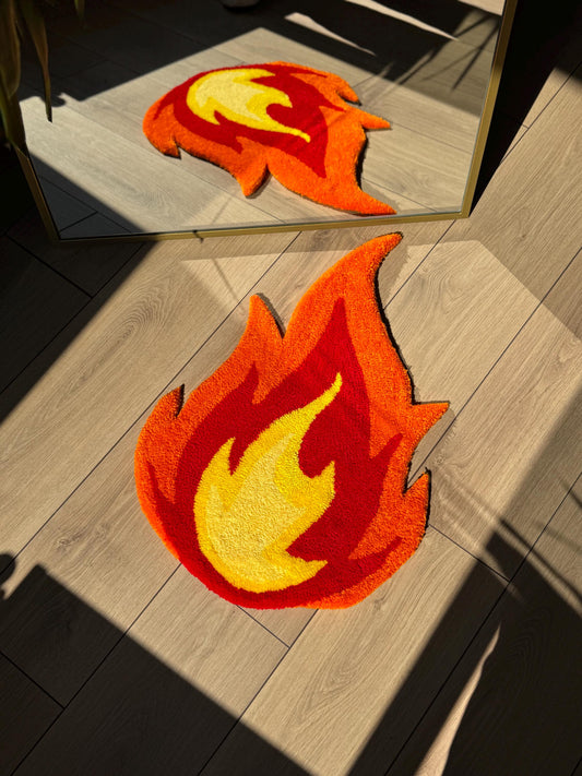 Vibrant Flame Rug – Handmade Tufted Fire Shaped Carpet – Bold Colorful Decor – Aesthetic Boho Rug – Cozy Floor Art