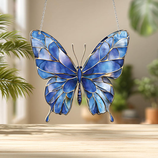 Blue Butterfly Acrylic Window Hanging,Nature Inspired Wall Decor, Summer Garden Gift For Her Mom Grandma, Handmade Butterfly Room Decoration