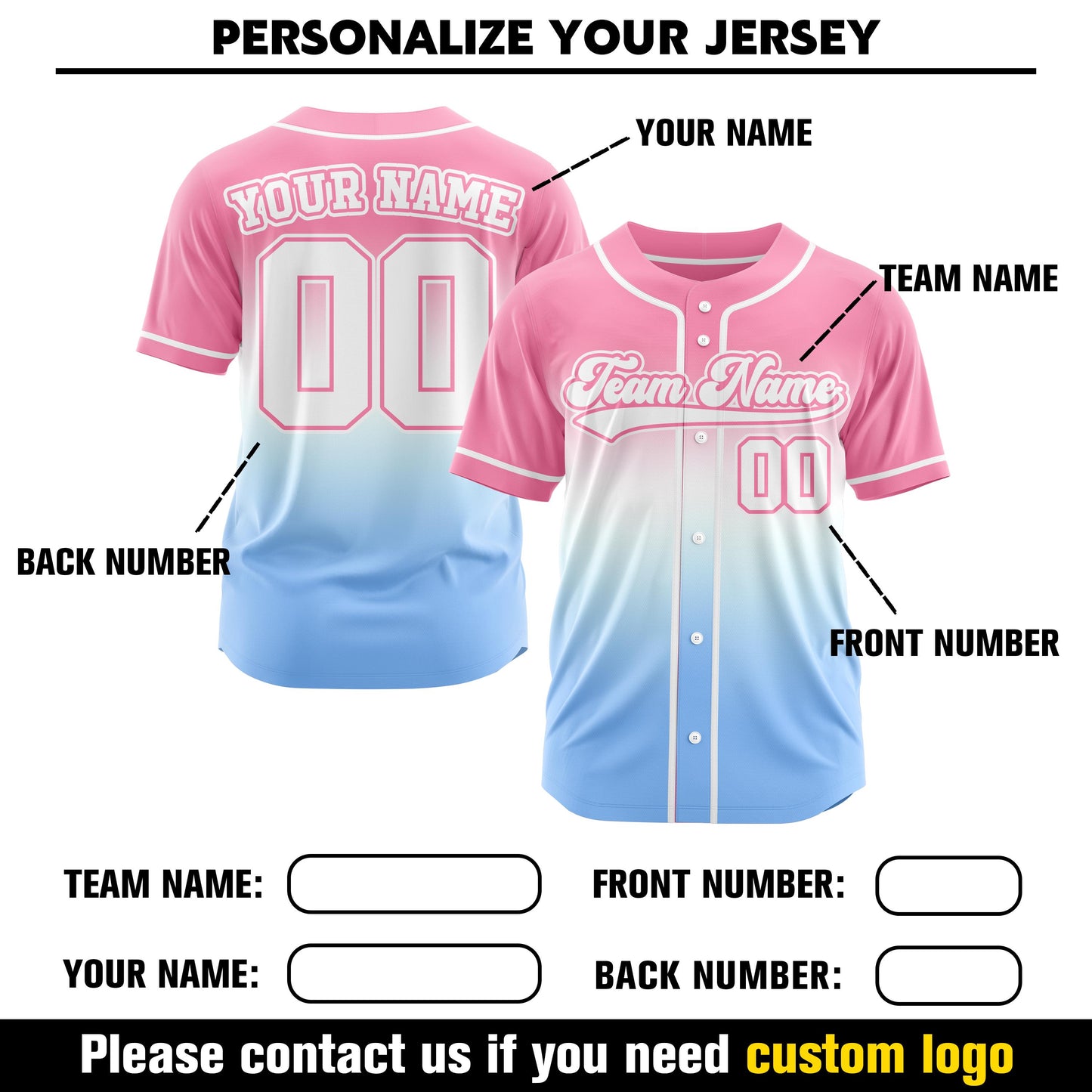 Custom baseball jersey number logo custom gradient jerseys family team baseball uniform personalized baseball shirt youth kid jersey gift