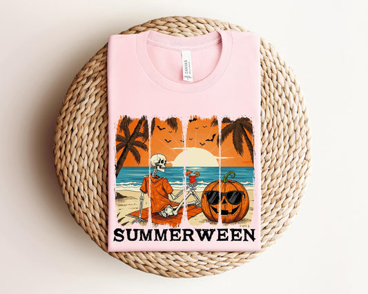 Halloween in Summer Sweatshirt,Funny Halloween Shirt, Skeleton Halloween, Skeleton Summer Halloween,Tis The Season Tee,Halloween Pumpkin Tee