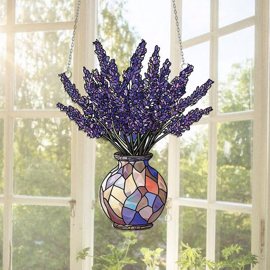 Lavenders Vase Acrylic Window Hanging, Lavender Ornament, Lavender Lover Decor, Flower Lover Gift, Botanical Hanging Decor, Garden Decor
