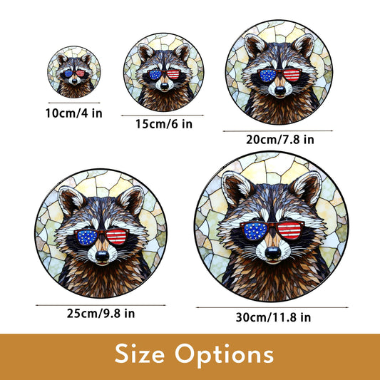 Patriotic raccoon mosaic stained glass suncatcher window decor Fourth of July gift for dad
