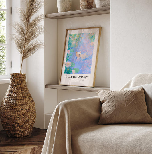 Monet Style Polar Bear Print: French Floral Wall Art
