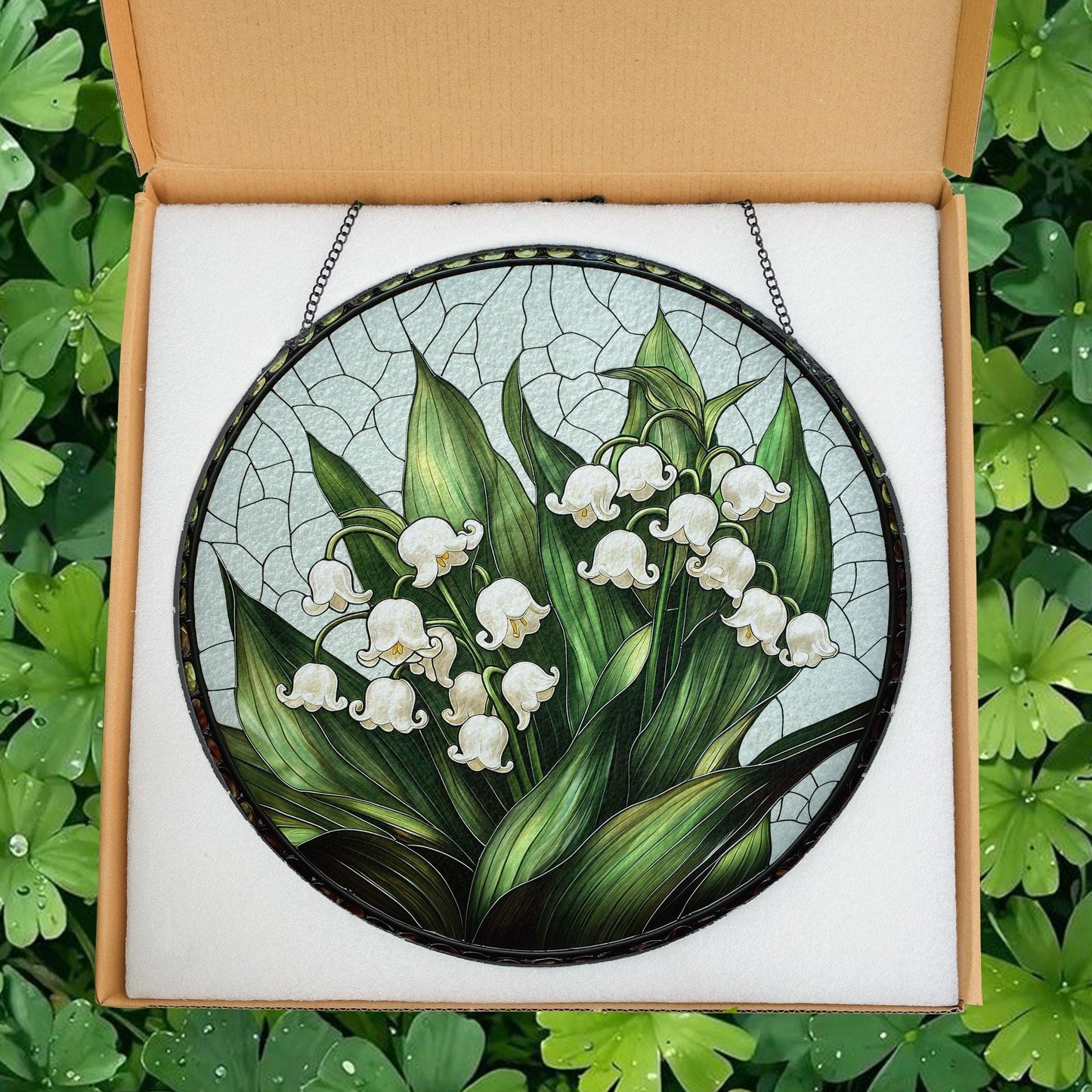 Lily of Valley Flower Glass Suncatcher, Suncatcher Hanging Decor, Lily of Valley Suncatcher, Gift for Mom, May Birth Month Flower Suncatcher