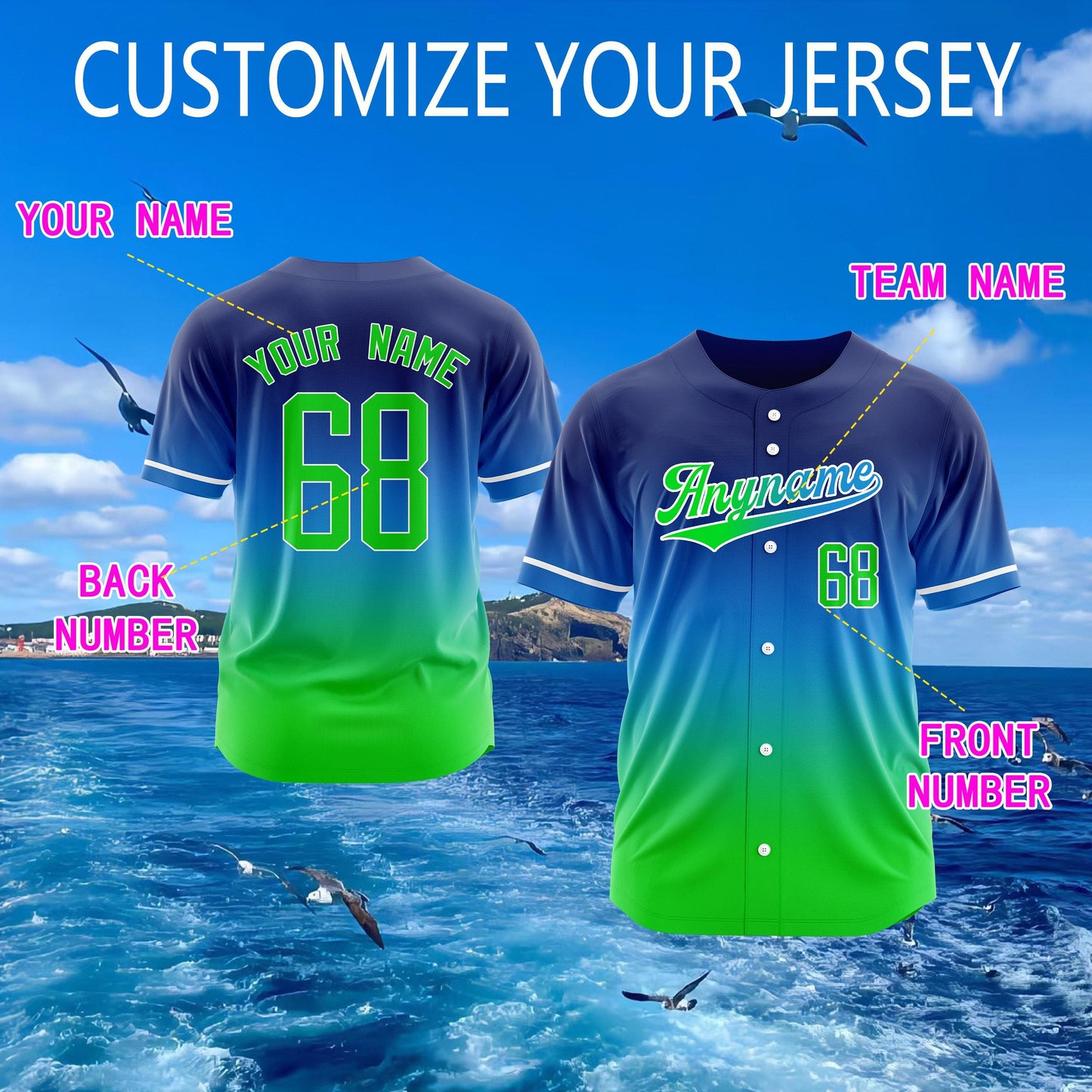Gradient Custom Baseball Jersey, Personalized Team Name & Number Logo Shirt, Matching Sports Gift for Adult Kid, Gradient Baseball Uniform