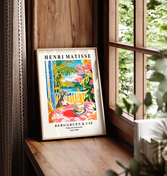 Greyhound Coffee Print: Funny Dog Matisse Style Kitchen Art