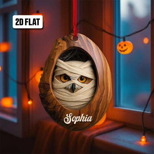Personalized Owl 2D Flat Ornament, Owl Rearview Mirror Car Accessories, Owl Halloween Ornament, Bird Ornament, Holiday Gift for Owl Lover