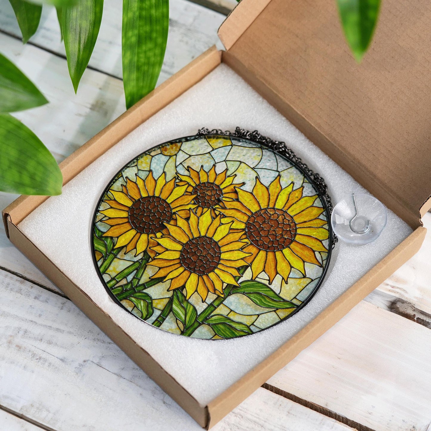 Bright Sunflowers Stained Glass Window Hanging Suncatcher Sun Catcher Gift for Mom or Nature Lover