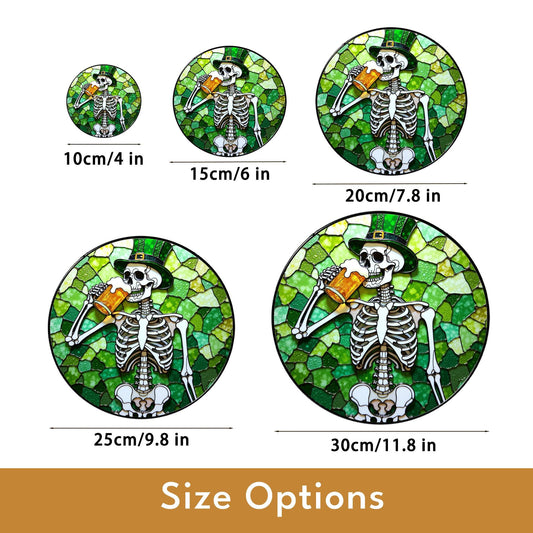 skeleton holding beer stained glass suncatcher for window gift for beer lover friend