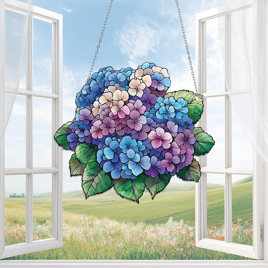 Hydrangea Flowers Acrylic Window Hanging, Hydrangea Home Decor, Kitchen Decoration, Housewarming Gift, Blue Flower Lover Gift, Garden Decor