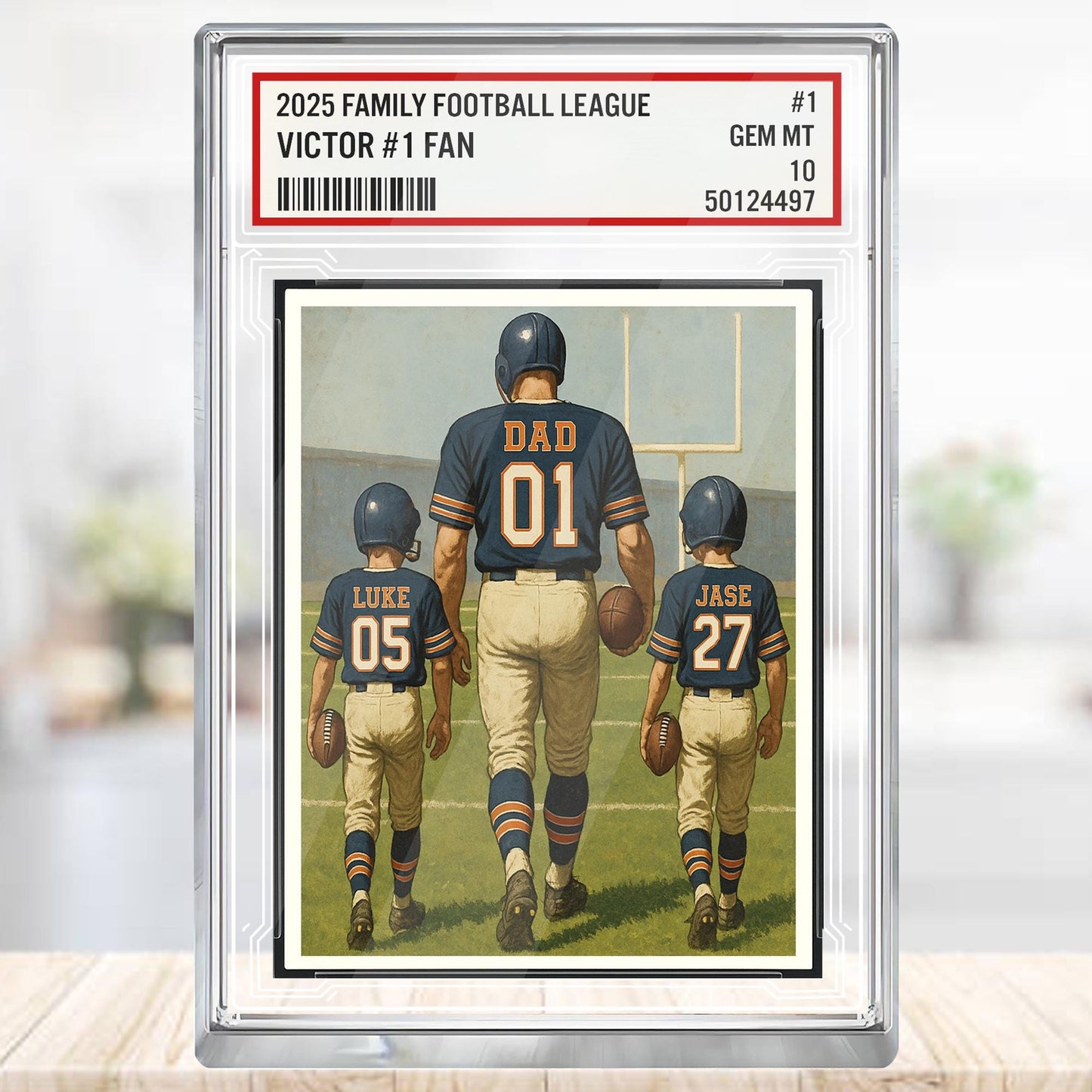 Custom Chicago Football Acrylic Block Gift for Daddy, Personalized Sports Trading Card with Kids' Names, Dad Sports, Chicago Team Plaque