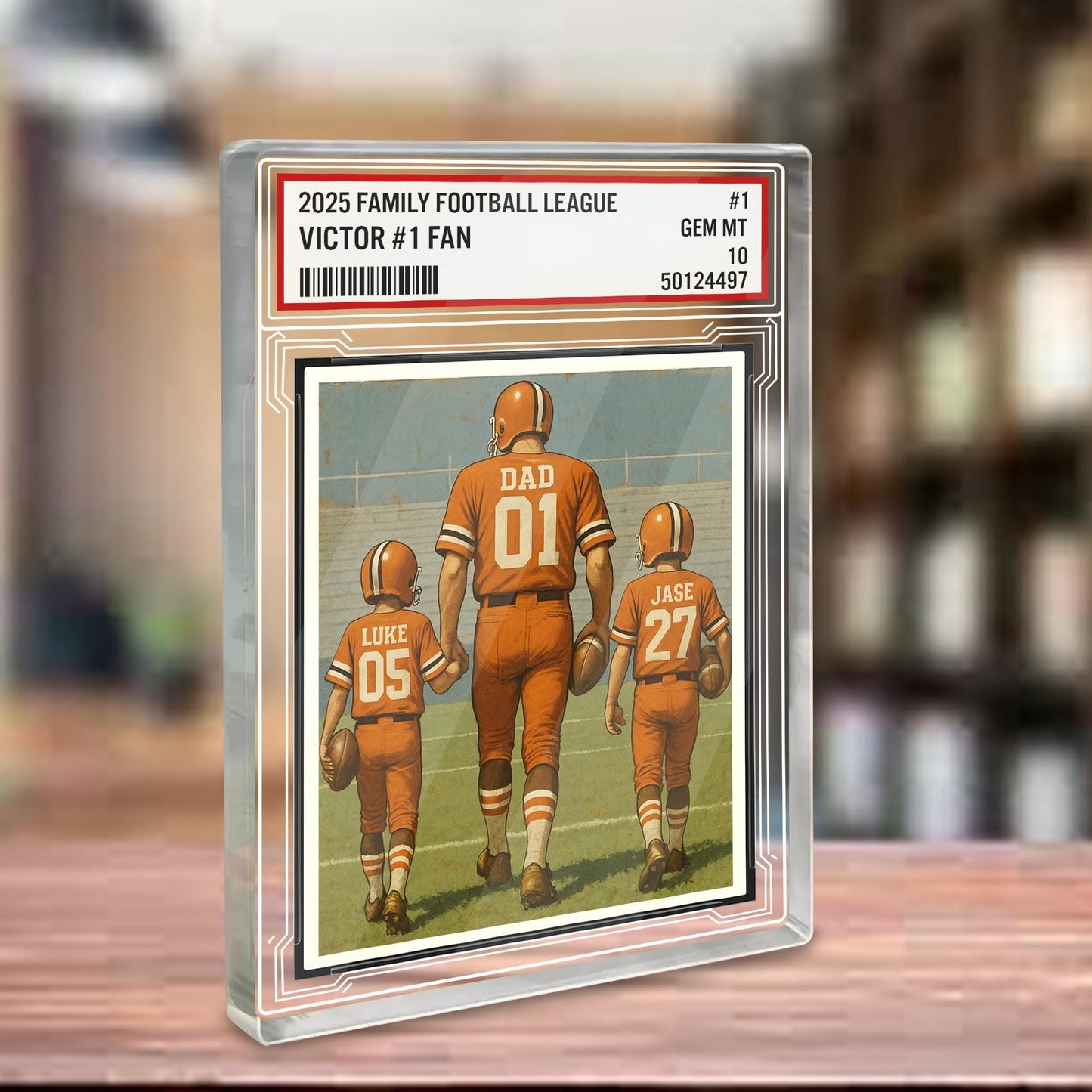 Custom Cleveland Football Acrylic Block Gift for Daddy, Personalized Sports Trading Card with Kids' Names, Dad Sports, Cleveland Team Plaque