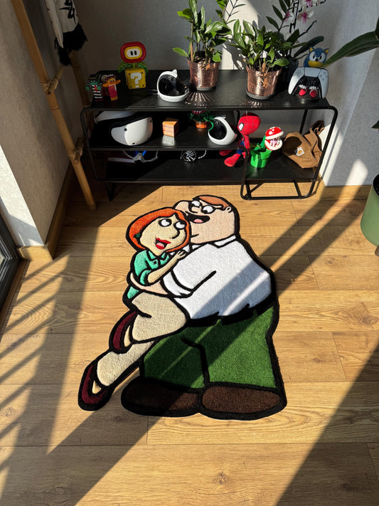 Peter and Lois griffin rug, family guy custom rug tufting, handmade wool carpet, fluffy rug, custom tufted rug, fiber art