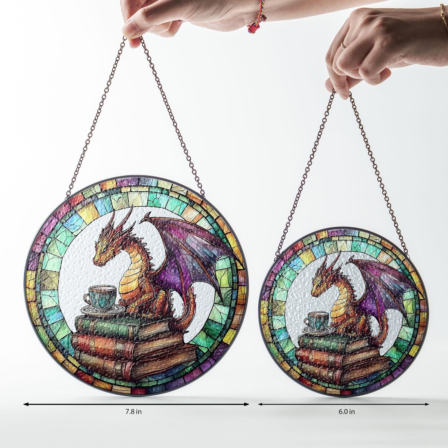Dragon and Book Tea Suncatcher, Dragon Glass Suncacther, Fantasy Reader Ornament, Perfect Literary Gift for Book Lovers, Gift For Readers