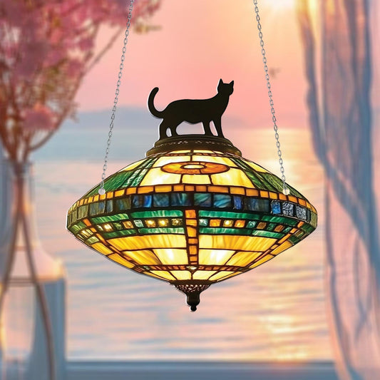 Vintage Cat Silhouette Hanging Light with Stained Look – Whimsical Lighting Accent for Cozy Homes, Cat Lovers, and Art Deco Interiors