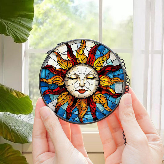 Sun Face Glass Suncatcher, Sun Suncatcher Ornament, Faces Light Catcher Window Hanging, Whimsical Spiral Sun, Sun Decor, Sun Set Lover Gift