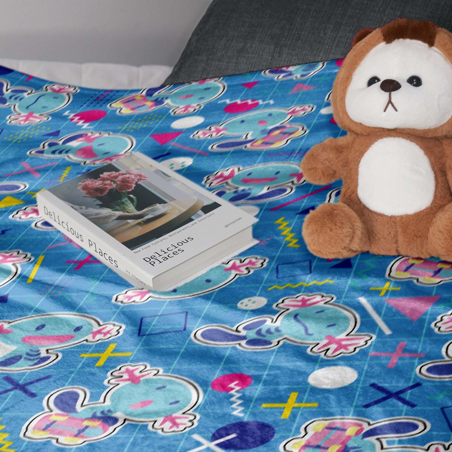 Wooper Fleece Blanket, Blue Cotton Throw Blanket, Cute Cozy Blanket for Bed or Sofa, Home Decor Wooper Blanket Gifts