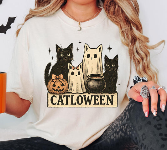 Ghost Cat Shirt, Cat Halloween Shirt, Spooky Black Cat Halloween Sweatshirt, Halloween For Pumpkin Gift, Cat Lover Halloween Tee