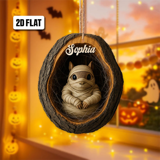 Personalized Squirrel 2D Flat Ornament, Squirrel Rearview Mirror Car Accessories, Squirrel Halloween Ornament, Holiday Gift for Owl Lover