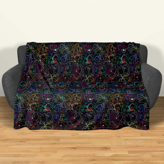 Pikachu and Porygon-Z Blanket, Neon Style Throw Blanket, Soft Cotton Fleece Blanket, Cute Home Decor Gift, Pikachu Blanket Gifts