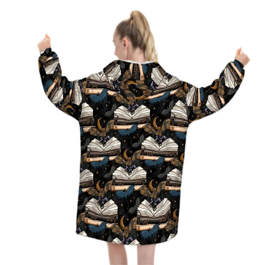 Book dragon at night Adult Blanket Hoodie please read description reader gift, comfy hoodie