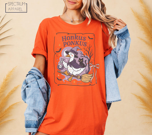 Honkus Ponkus Witch Duck Shirt, Honkus Ponkus Funny Duck Shirt, Halloween Goose Broomstick Shirt, Cute Magic Bird Top, Animal Lover Gift Tee