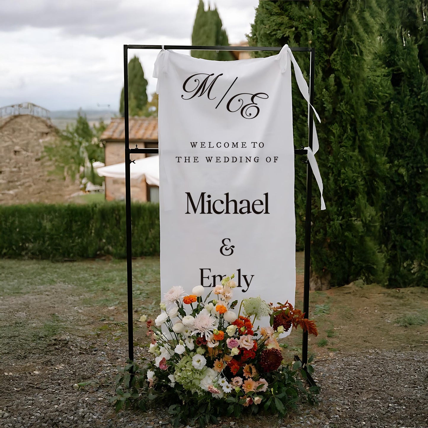 Personalized Wedding Welcome Sign with Couple Names & Date – Elegant Reception Banner – Custom Ceremony Entrance Decor for Bride and Groom