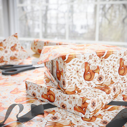 Foxes Wrapping Paper Roll for Woodland Themed Gifts and Party Boho Forest Animals Gift Wrap Custom Natural Forest cottagecore Gift Packaging