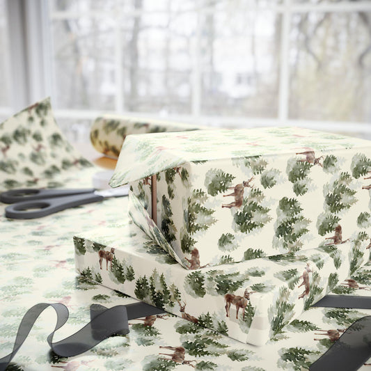 Woodland Forest Deer Wrapping Paper Rustic Nature Gift Wrap for Fall, Winter, Cottagecore Weddings, Baby Showers & Animal-Lover Gifts