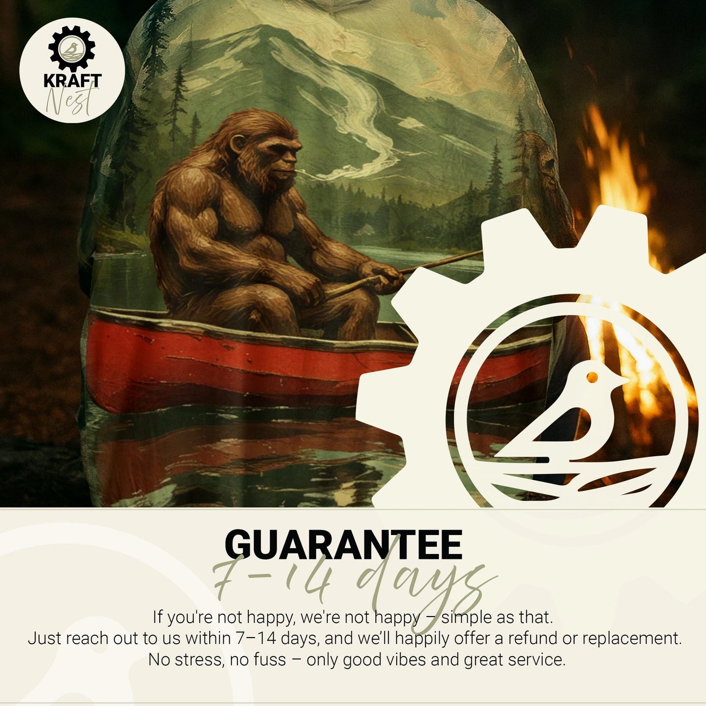 Bigfoot Fishing Blanket Hoodie | Cozy Oversized Fleece Hoodie Blanket | Camping Gift for Men | Funny Outdoor Cryptid