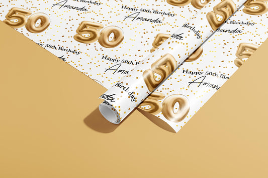 Personalised Birthday Gift Wrap, Wrapping Paper, Your Age, Your Name, Customised, Wedding, Party Hat, Paper, Your Age, Eco, Recyclable, Gold