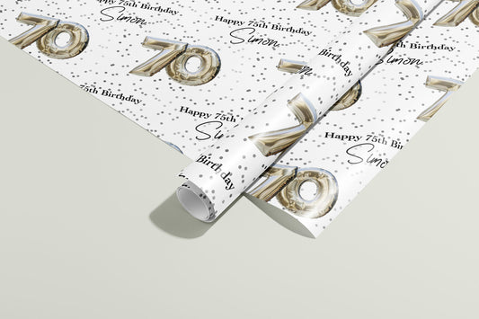 Personalised Birthday Gift Wrap, Wrapping Paper, Your Age, Your Name, Customised, Wedding, Party Hat, Paper, Your Age, Recyclable, Silver