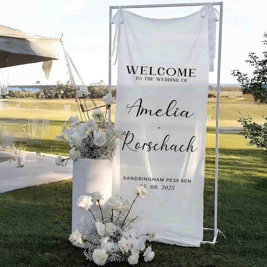 Rustic Wedding Welcome Sign, Custom Outdoor Ceremony Banner with Couple Names, Custom Minimalist Forest Wedding Decor, Elegant Boho Style