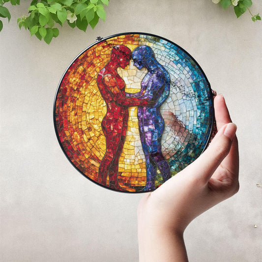 LGBTQ Couple Suncatcher, Gay Couple Silhouette Suncatcher, LGBTQ Sun Catcher, Gay Pride Romantic Decor, Romantic LGBTQ Decor, Wedding Gift