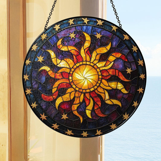 Sun Glass Suncatcher, Celestial Night Sky Suncatcher, Whimsical Spiral Sun, Sun Set Lover Gift, Star Home Decor, New Home Decor, mom gift