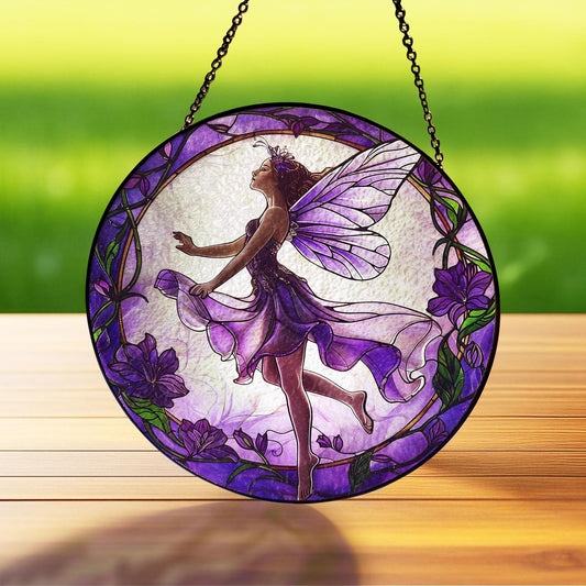 Purple Butterfly Fairy Glass Suncatcher, Fairy Garden Decor, Butterfly Fairy Ornament, Fantasy Decor, Magical Decor, Gift for Fantasy Lovers