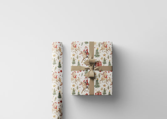 Santa Horse Wrapping Paper, Equestrian Christmas Gift Wrap, Cowgirl Holiday Paper, Winter Riding Present Wrap, Horse Lover Xmas