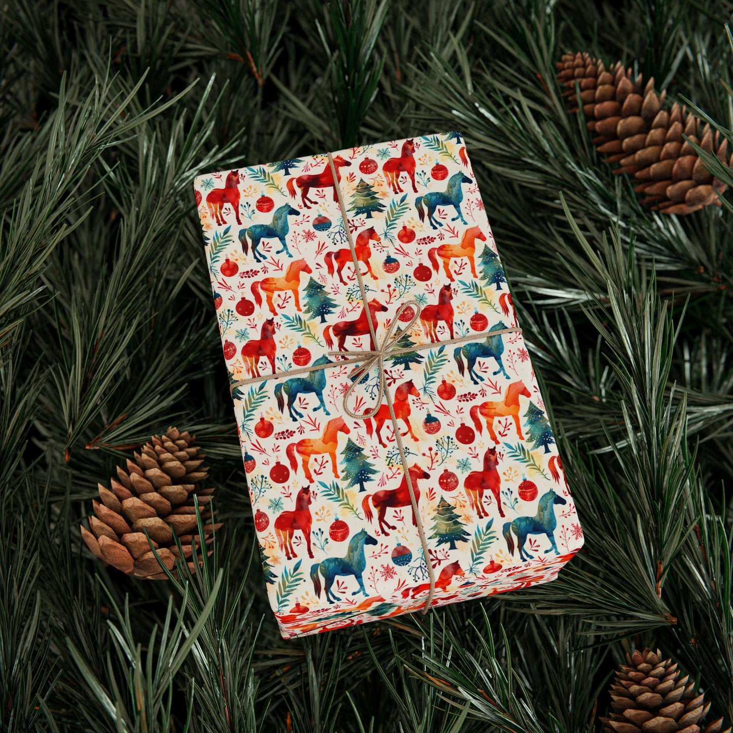 Winter Horse Print Wrap, Equestrian Xmas Wrapping Paper, Holiday Cowgirl Gift Paper, Festive Horse Lover Wrap, Riding Present Sheet