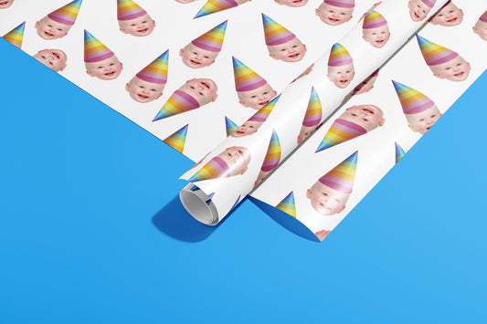 Personalized Wrapping Paper, Gift Wrap, Your Photo, Birthday, Your Text, Your Name, Customised, Party Hat, Paper, Your Age, Eco, Recyclable