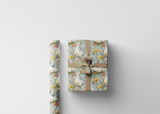 Wildflower and Goose Gift Wrap for Bridal Shower Gifts | Vintage Cottagecore Wrapping Paper for Boho Weddings and Bridesmaids
