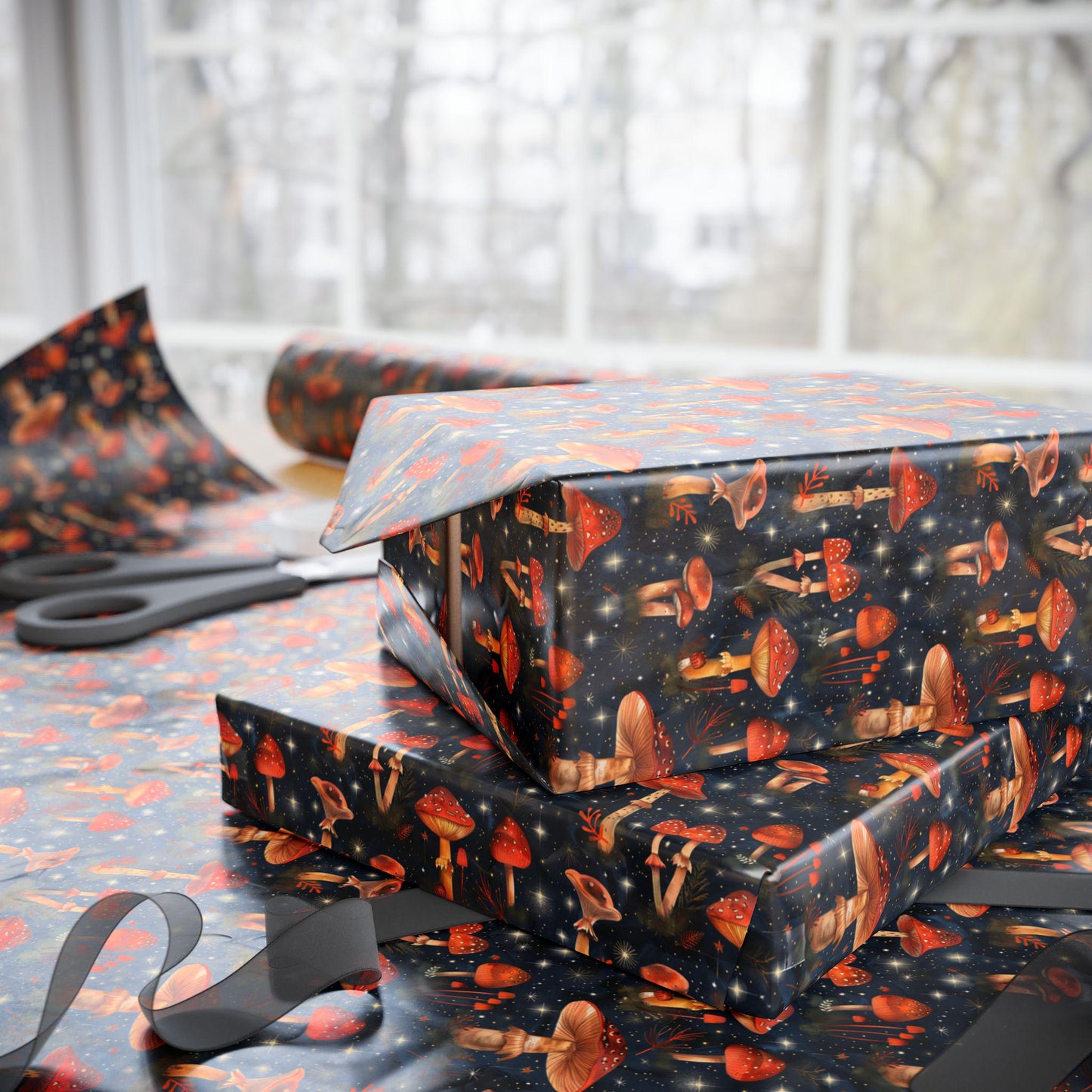 Whimsical Forest Mushroom Gift Wrapping Paper | Nature Inspired Toadstool Wrap Sheets | Dark Academia Packaging for All Occasions