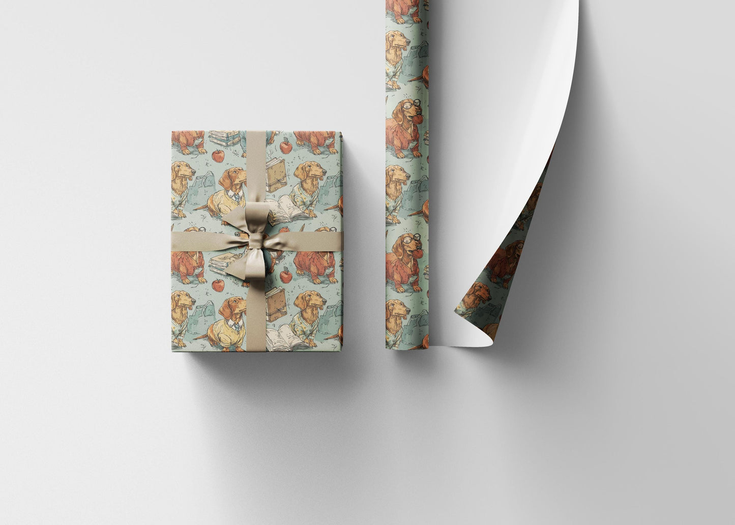 Cute Dachshund bookish wrapping paper for Dog Lovers | Weiner Dog gift wrap for Doxie Mama, Dachshund Mom or Sausage Dog Fan