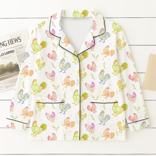 Cute Rooster Pajamas Set, Farmhouse Sleepwear, Colorful Chicken Homewear, Animal Lover Gift, Chicken Farm Pajamas, Halloween Gift