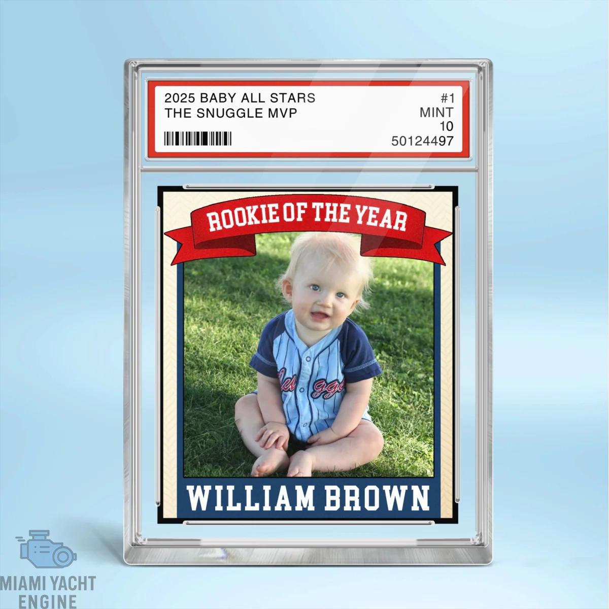Rookie Baseball Kid All Star Plaque, Little Slugger 1st Birthday Trading Card Style Personalized Acrylic Block Keepsake Gift